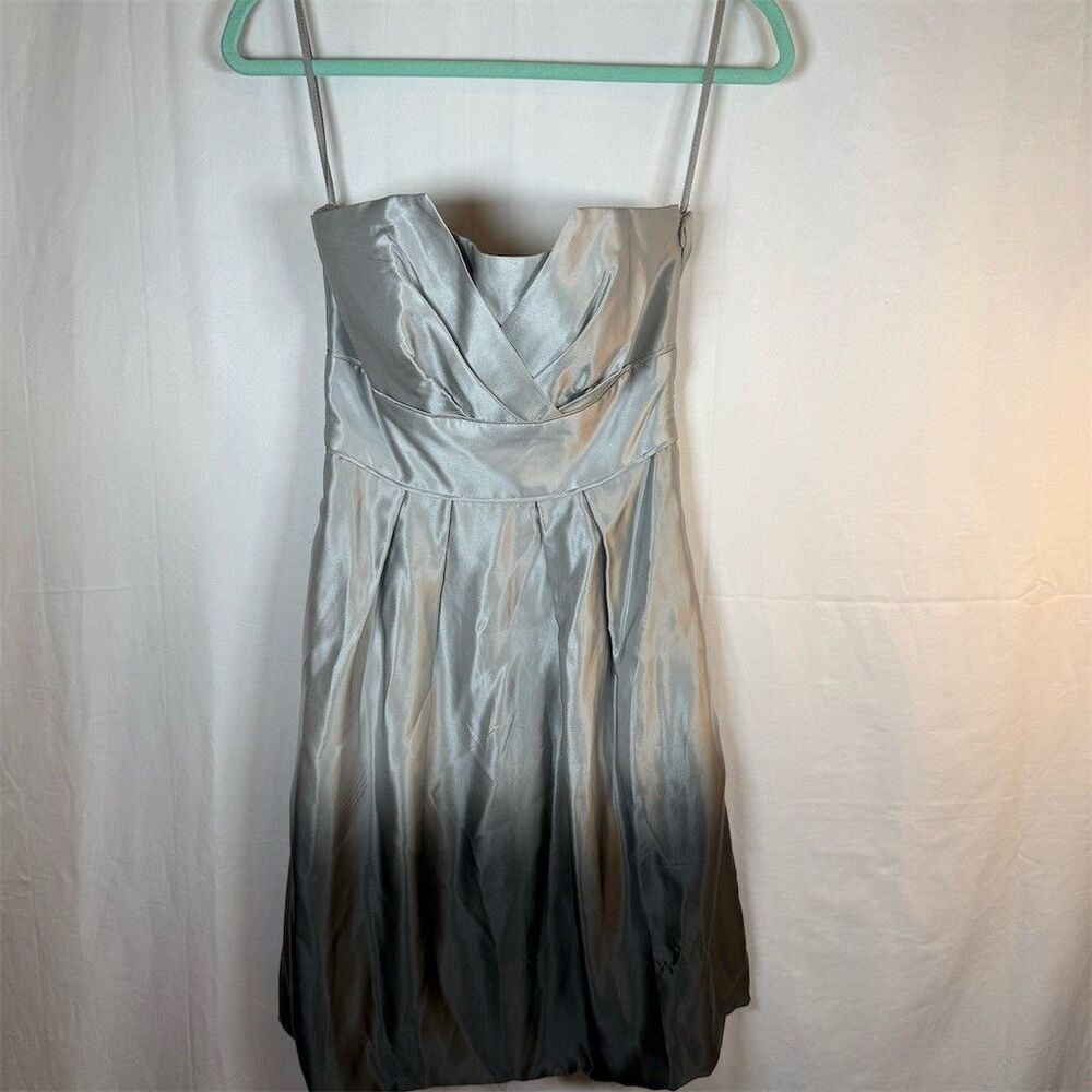 Womens Ombre Fit & Flare Dress Gray Satin Strapless Size 0